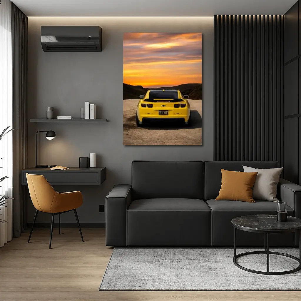 Chevrolet Camaro ZL1 Yellow Sunset Road – Wall Art