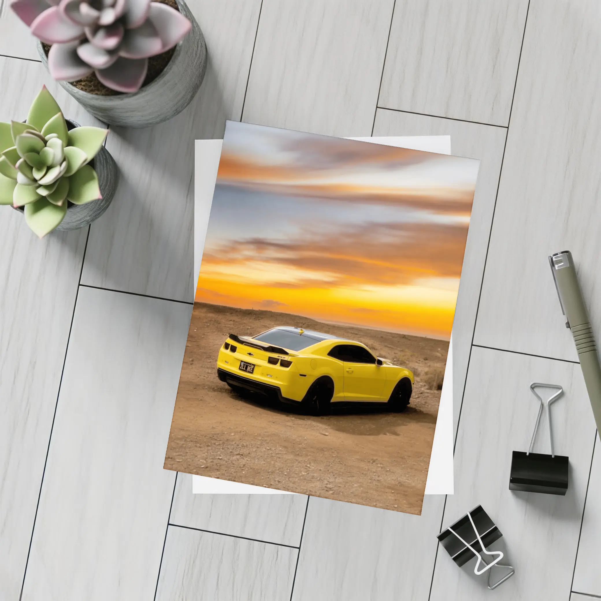 Chevrolet Camaro ZL1 Yellow Desert Sunset – Postcards