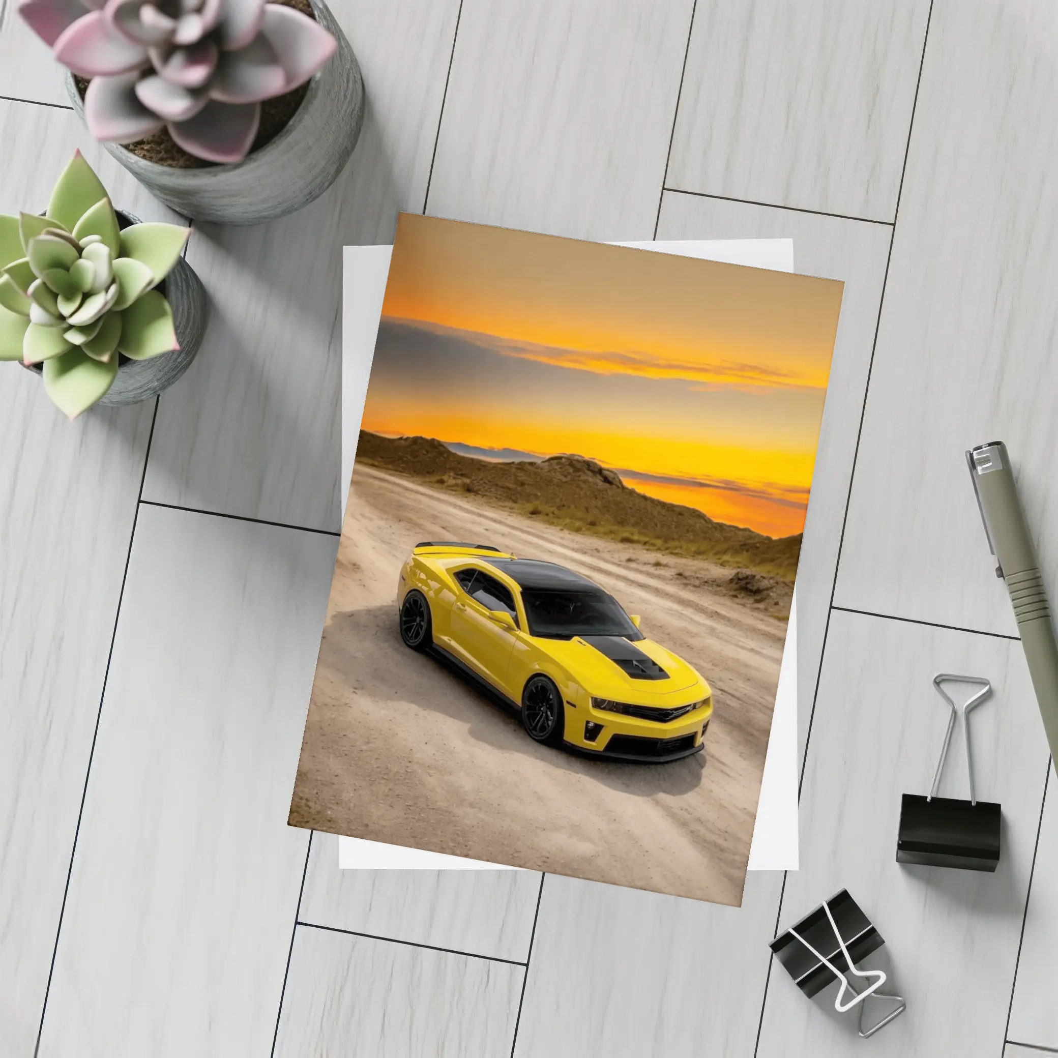 Chevrolet Camaro ZL1 Yellow Desert Sunset – Postcards