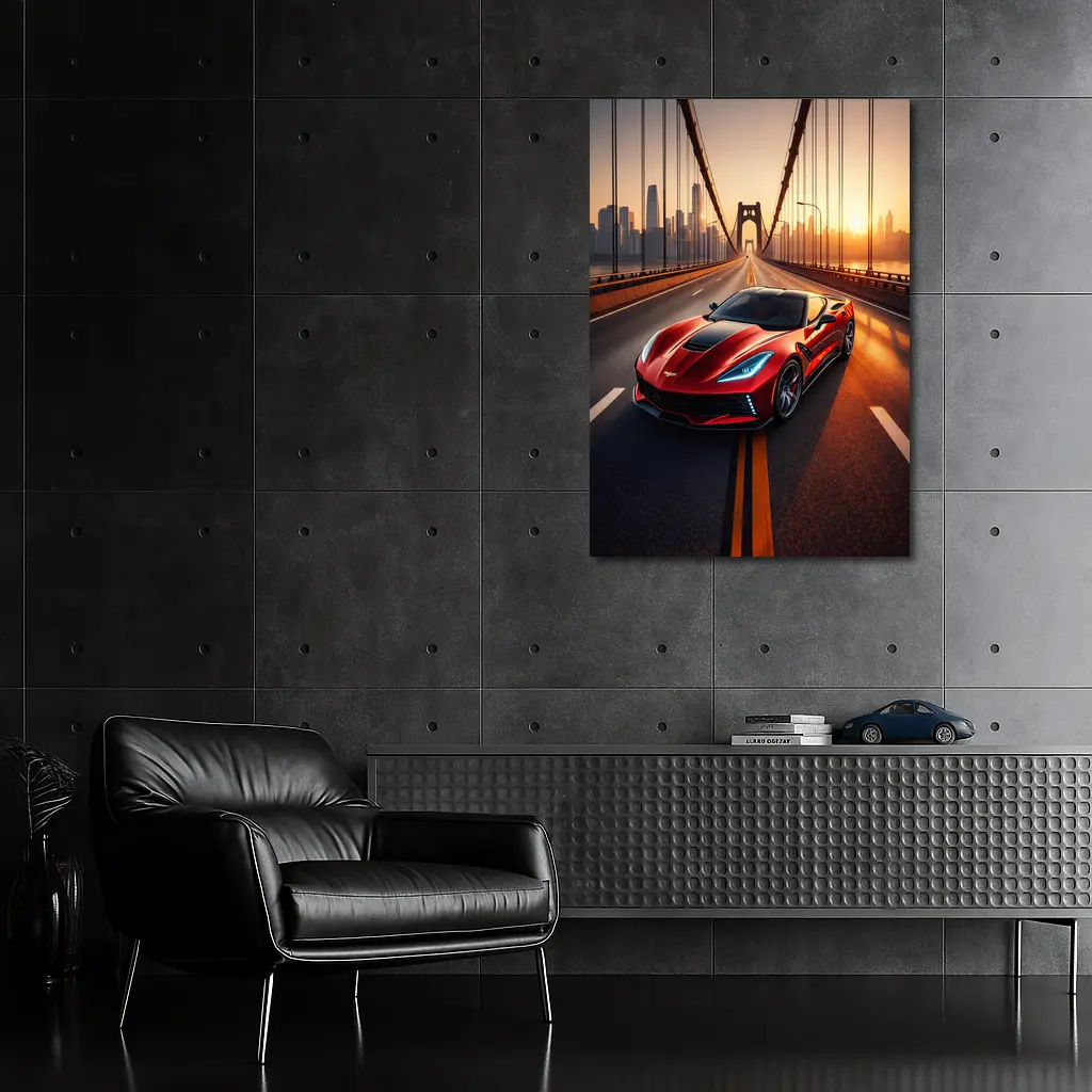 Chevrolet Corvette Red Bridge City Sunset – Wall Art