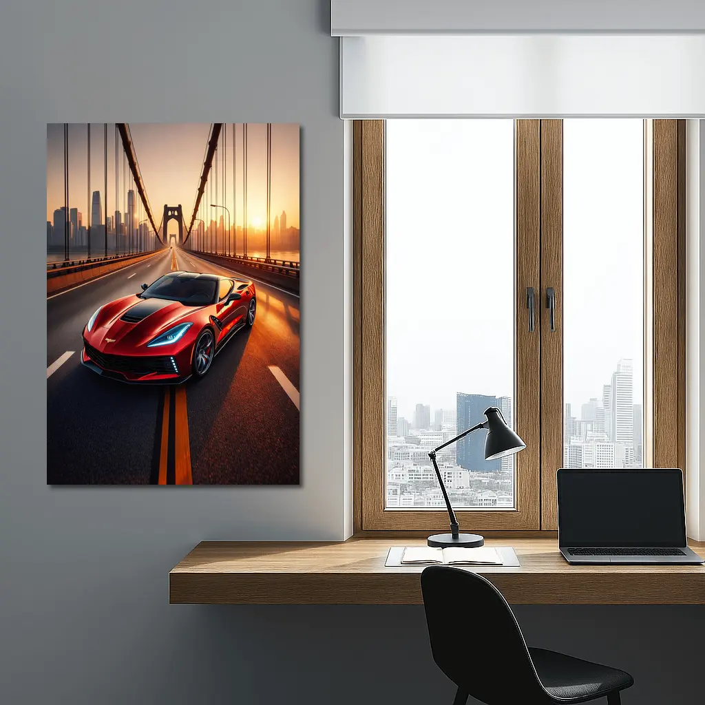 Chevrolet Corvette Red Bridge City Sunset – Wall Art