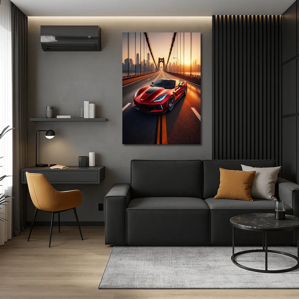 Chevrolet Corvette Red Bridge City Sunset – Wall Art