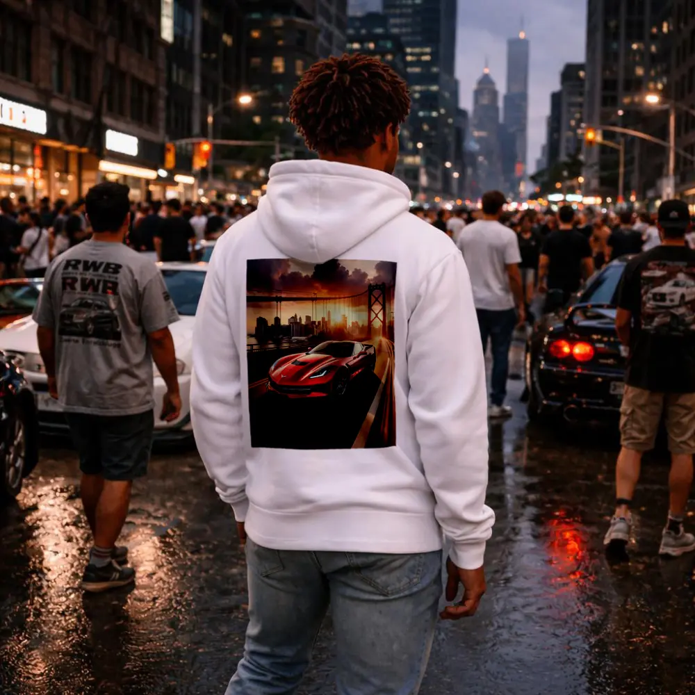 Chevrolet Corvette Red Bridge City Sunset – Hoodies