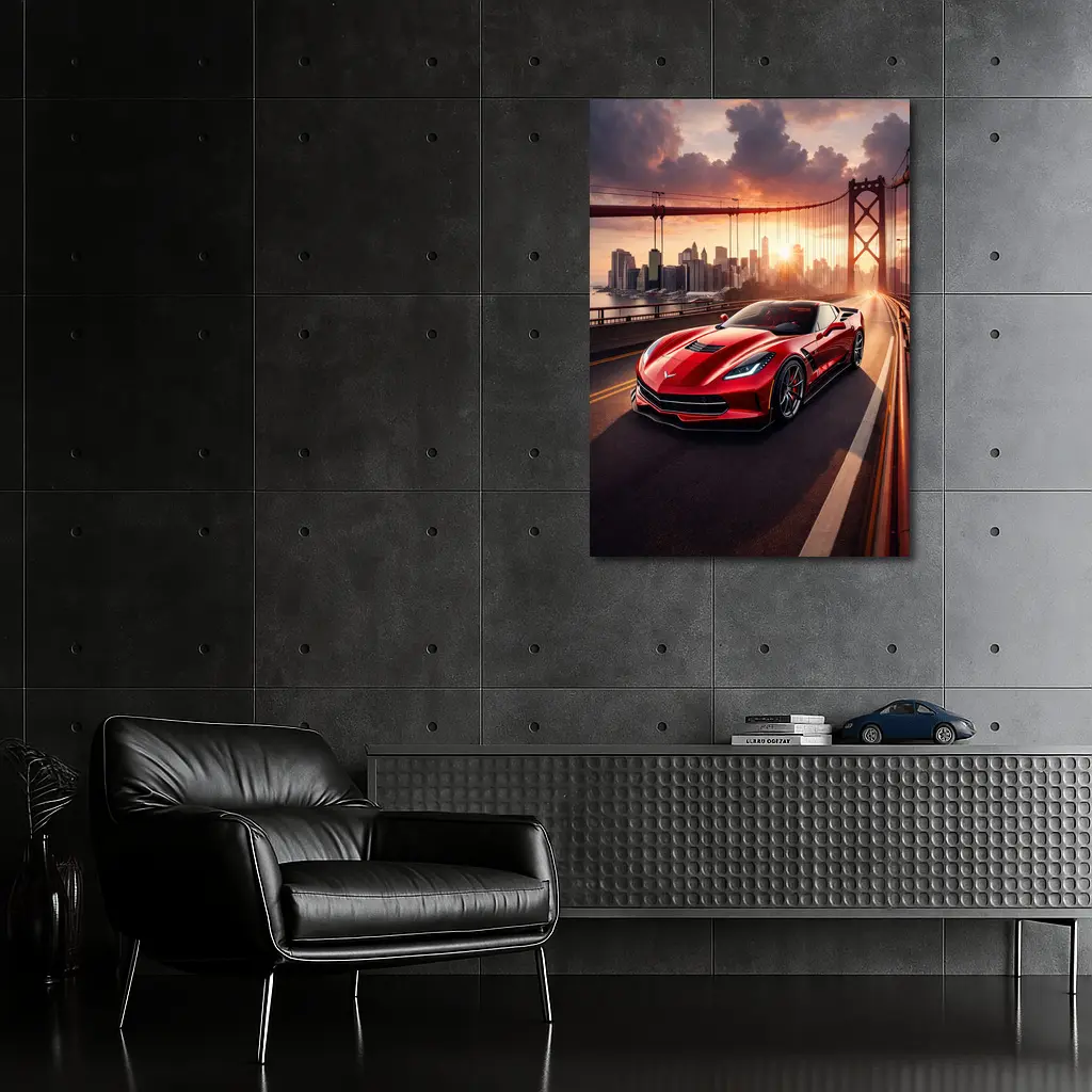 Chevrolet Corvette Red Bridge City Sunset – Wall Art