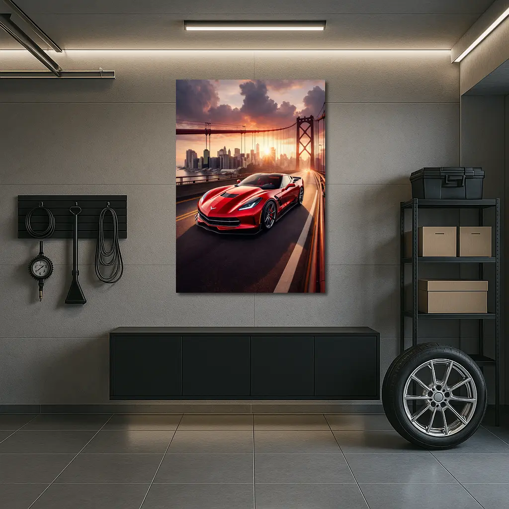 Chevrolet Corvette Red Bridge City Sunset – Wall Art