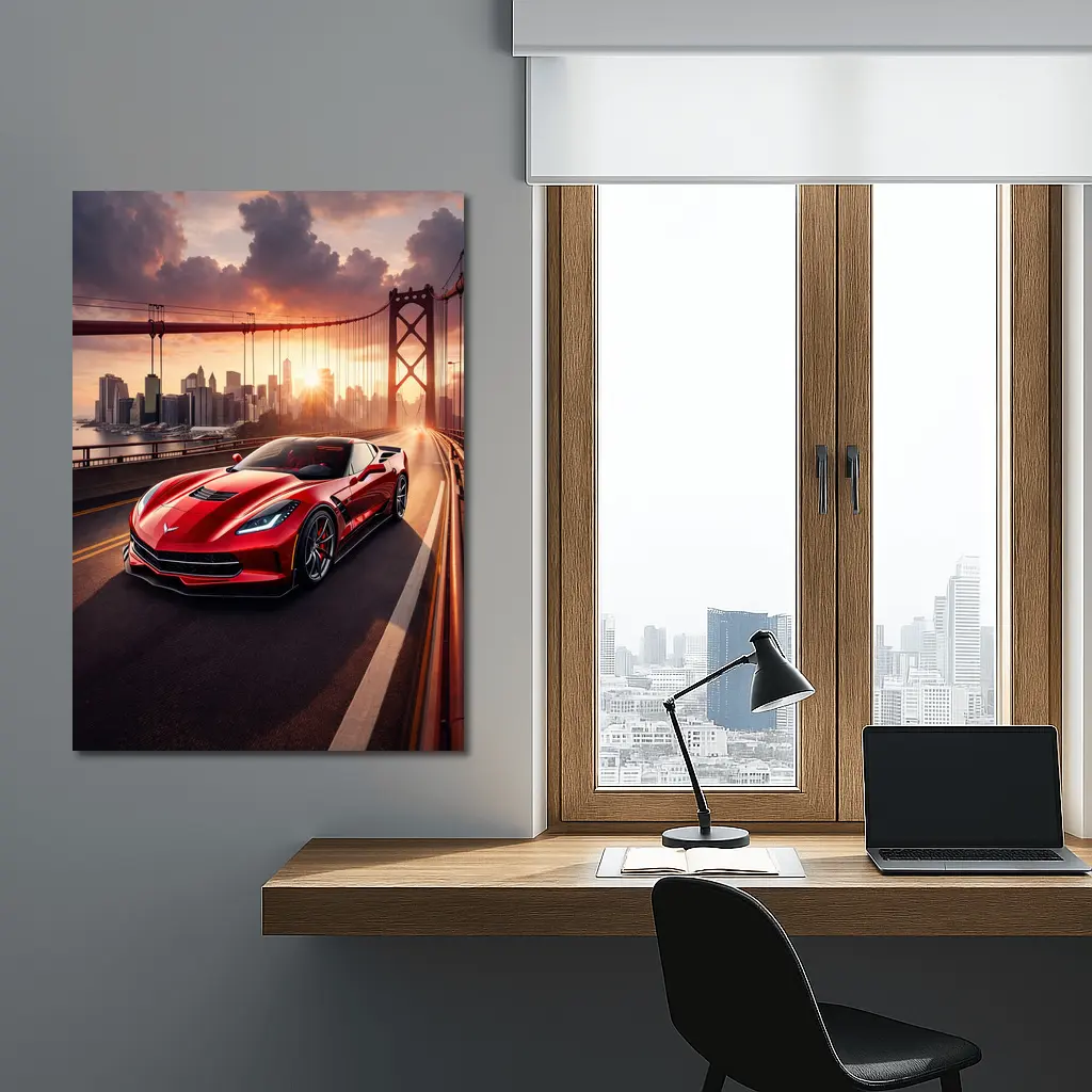 Chevrolet Corvette Red Bridge City Sunset – Wall Art