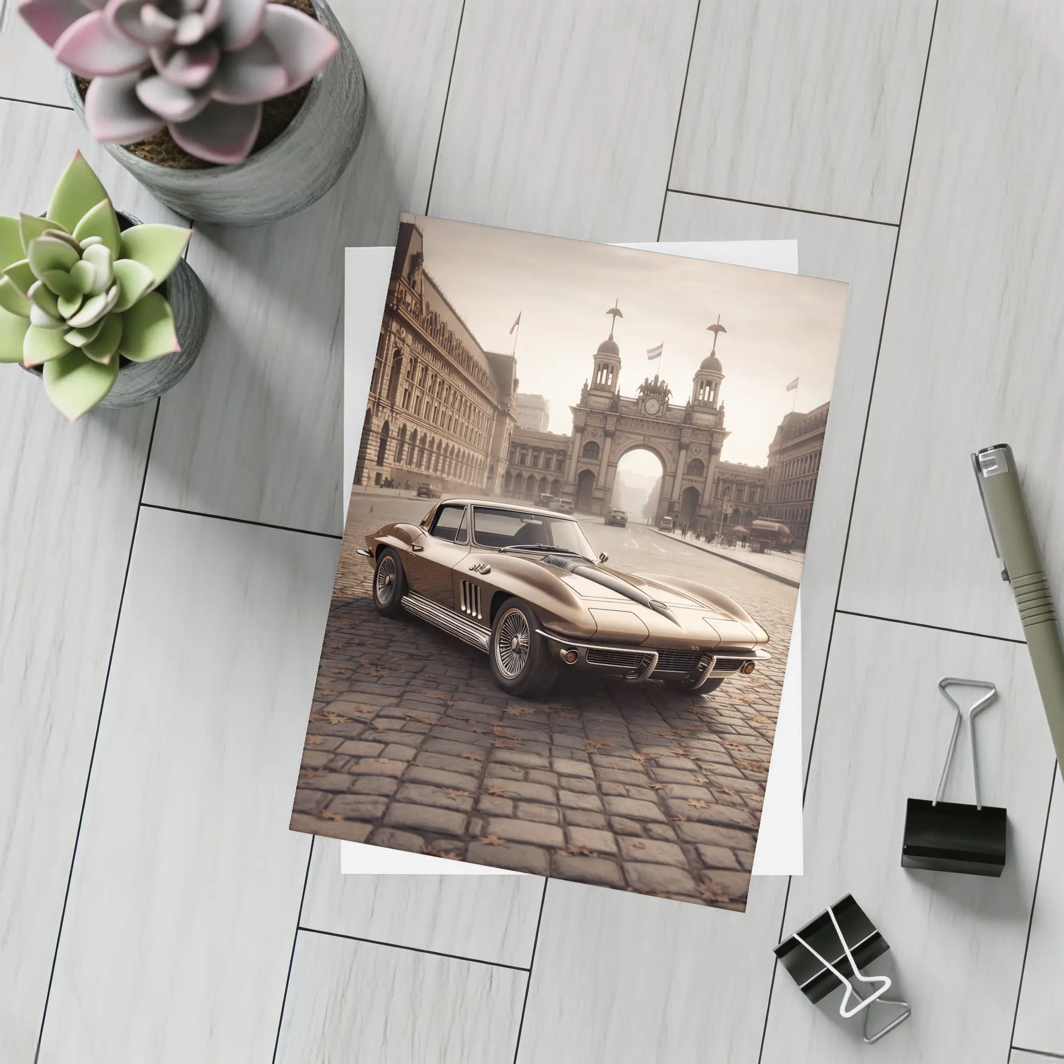 Chevrolet Corvette Classic Car European City Square – Postcards