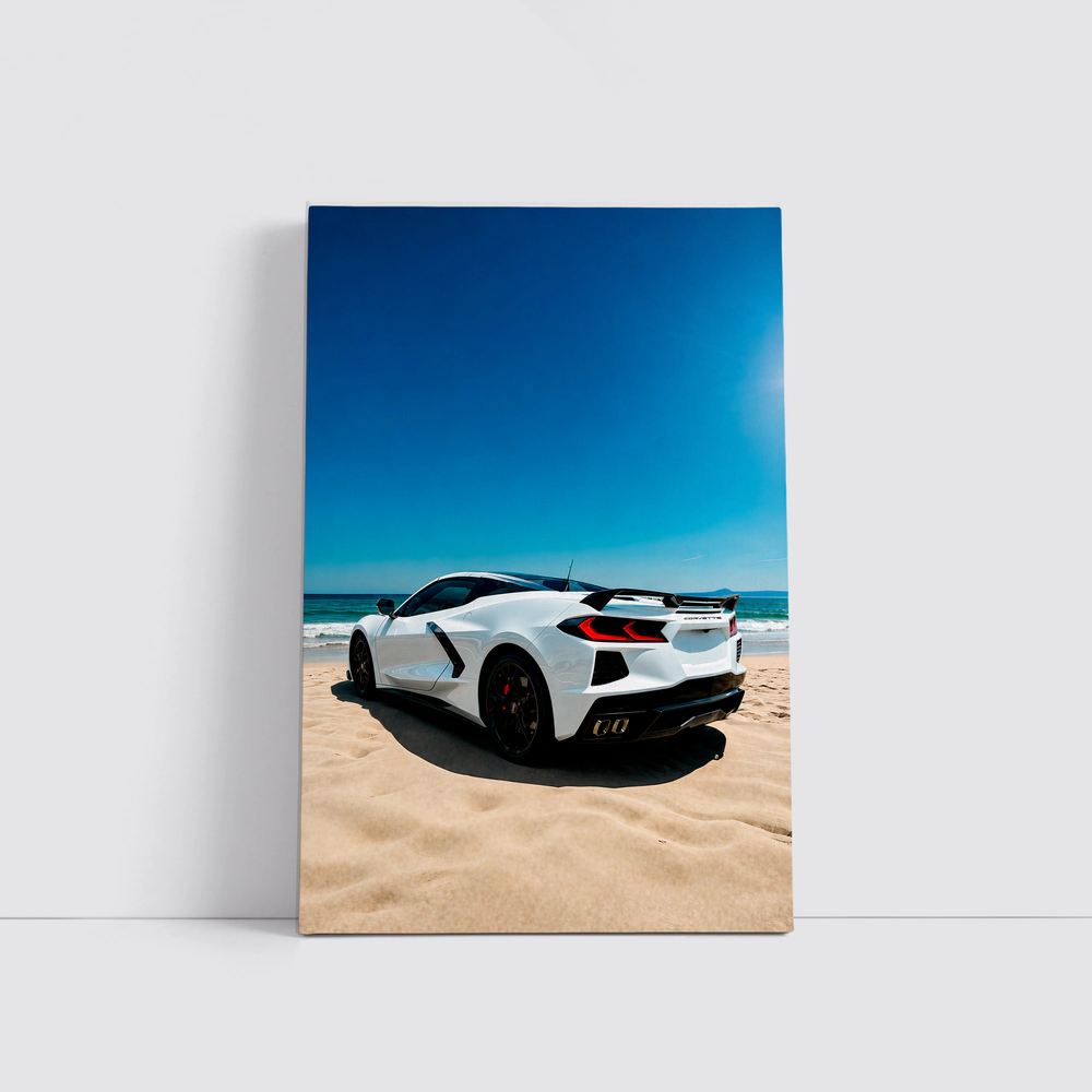 Chevrolet Corvette C8 White Beach Shore – Wall Art