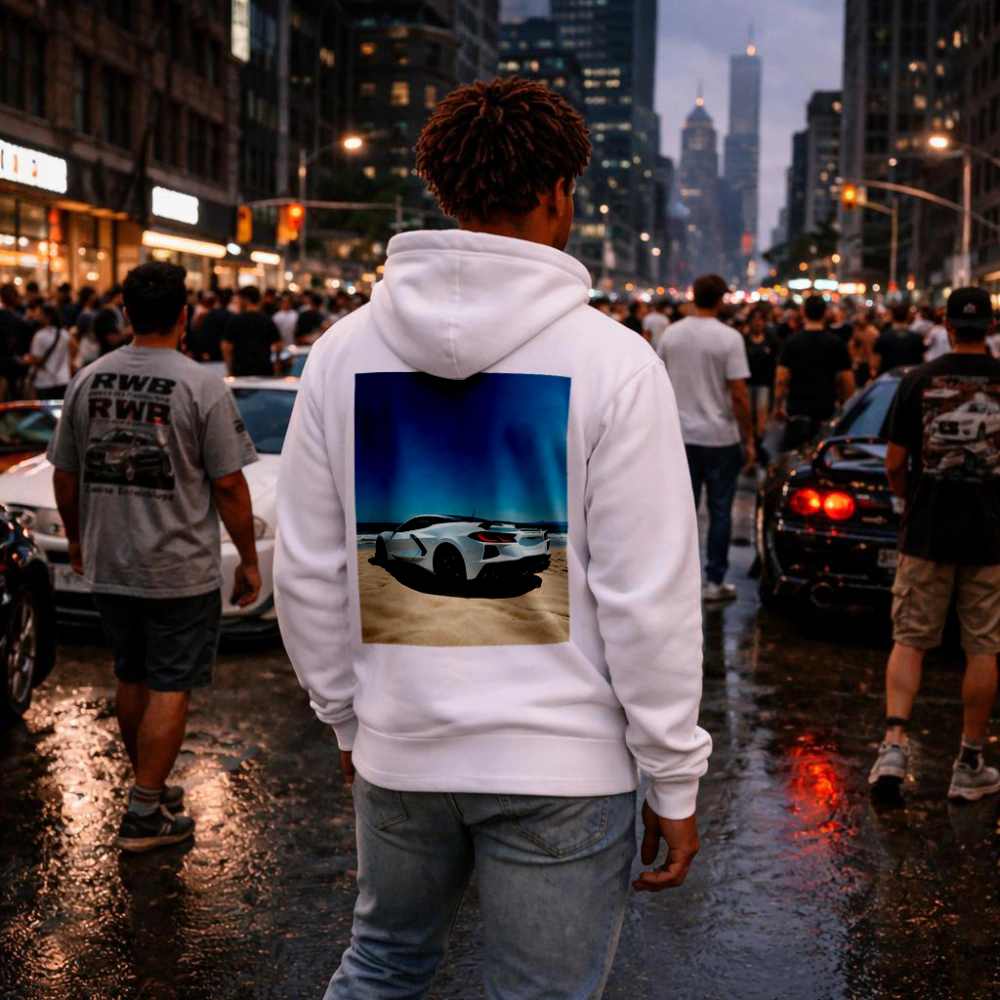 Chevrolet Corvette C8 White Beach Shore – Hoodies