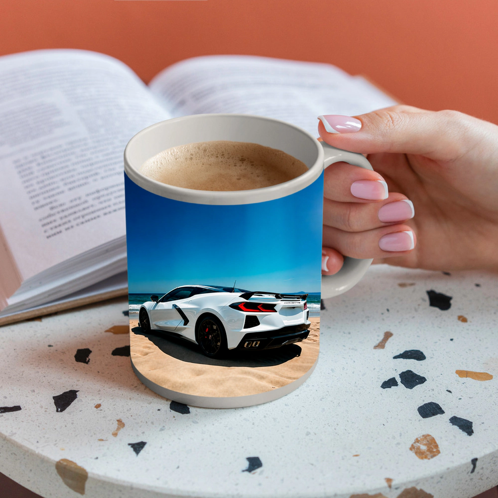 Chevrolet Corvette C8 White Beach Shore – Mugs