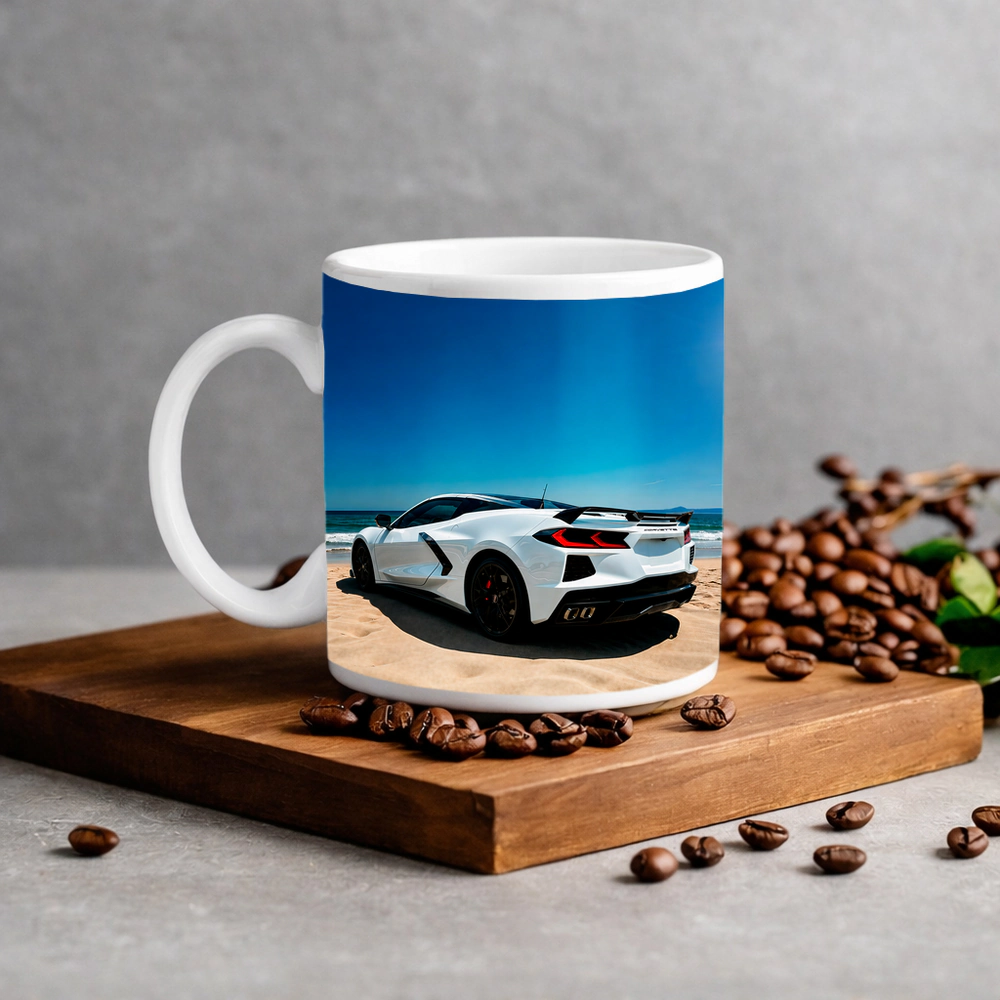 Chevrolet Corvette C8 White Beach Shore – Mugs