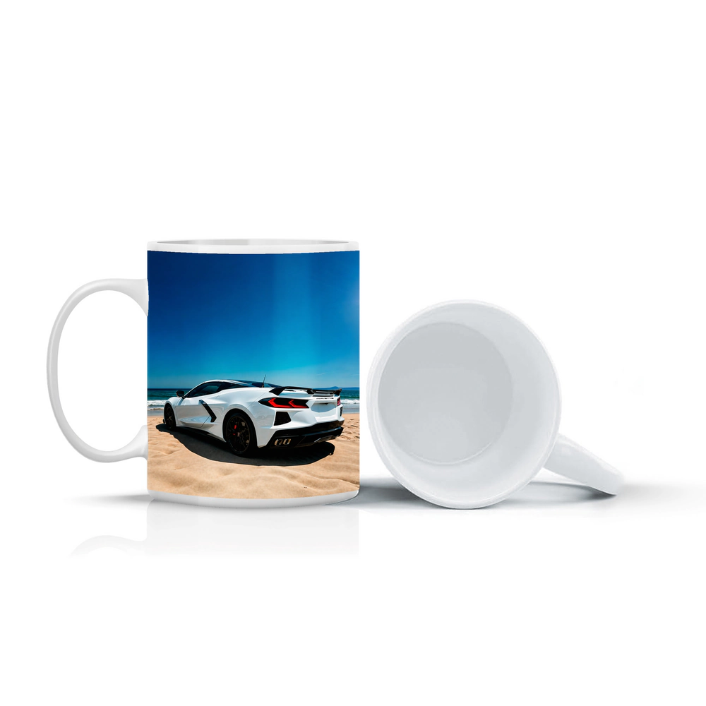 Chevrolet Corvette C8 White Beach Shore – Mugs
