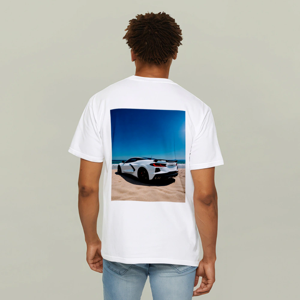 Chevrolet Corvette C8 White Beach Shore – T-Shirts