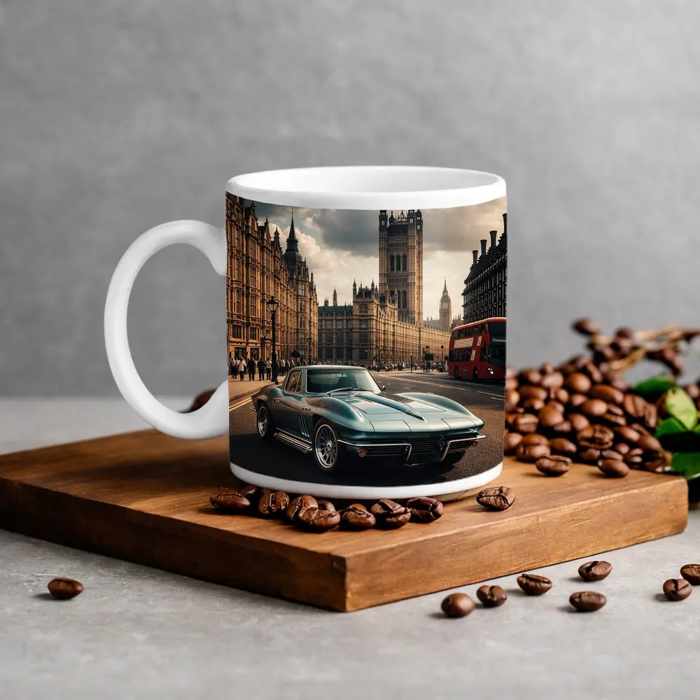 Chevrolet Corvette Classic London Westminster Background – Mugs