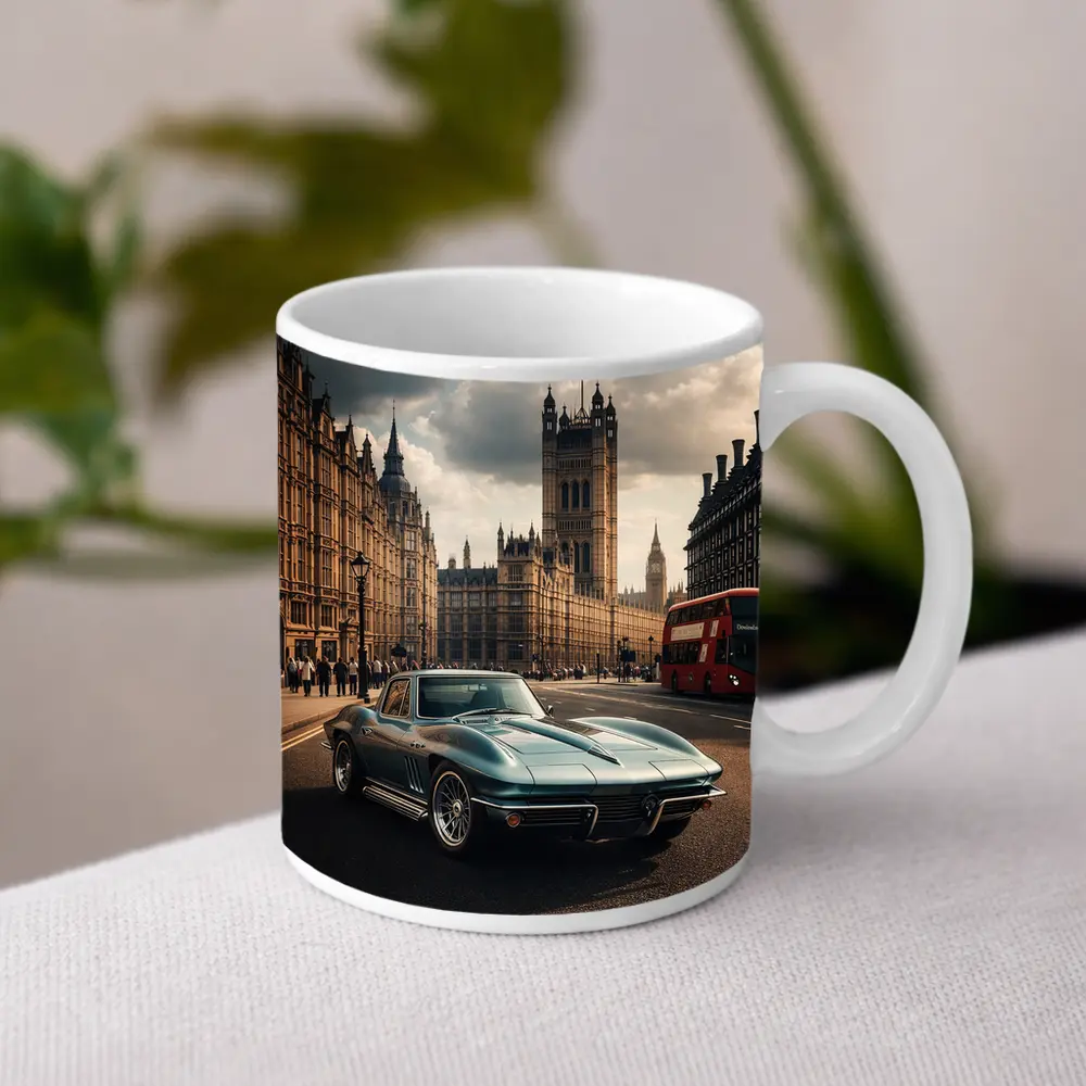 Chevrolet Corvette Classic London Westminster Background – Mugs