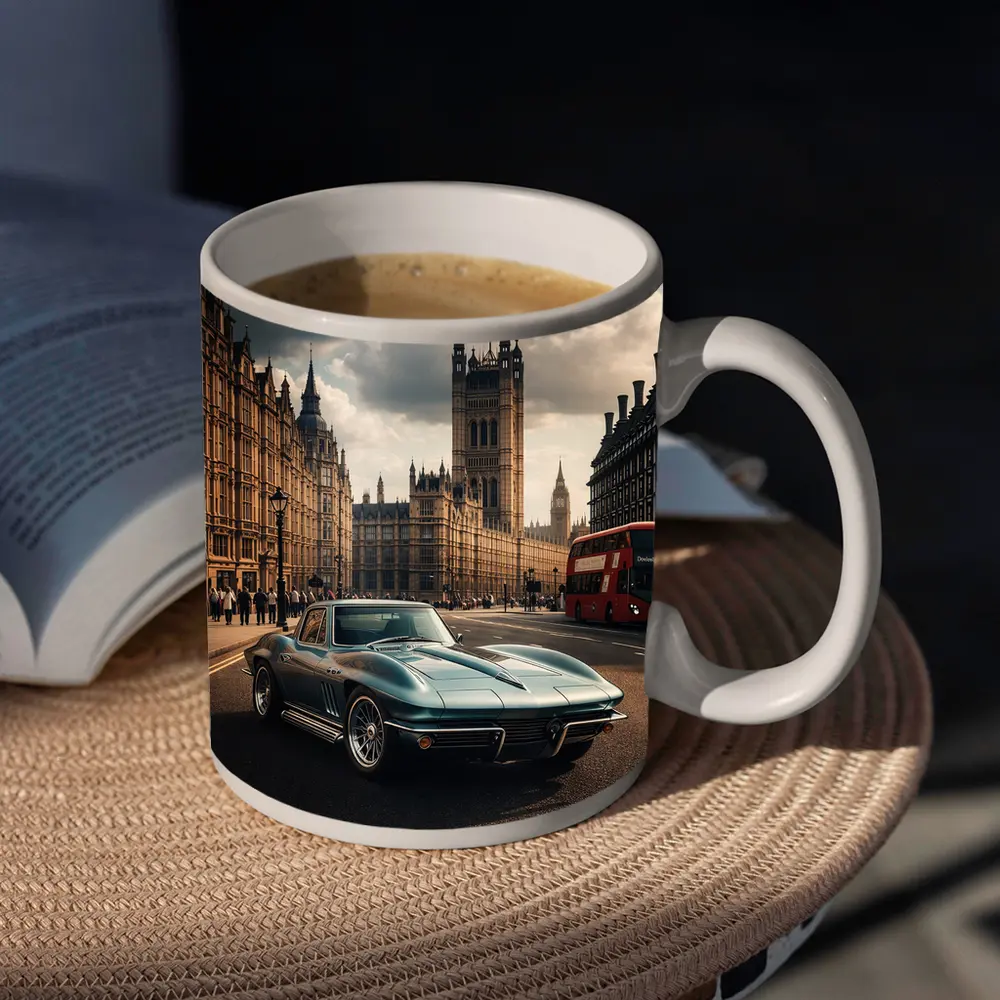 Chevrolet Corvette Classic London Westminster Background – Mugs