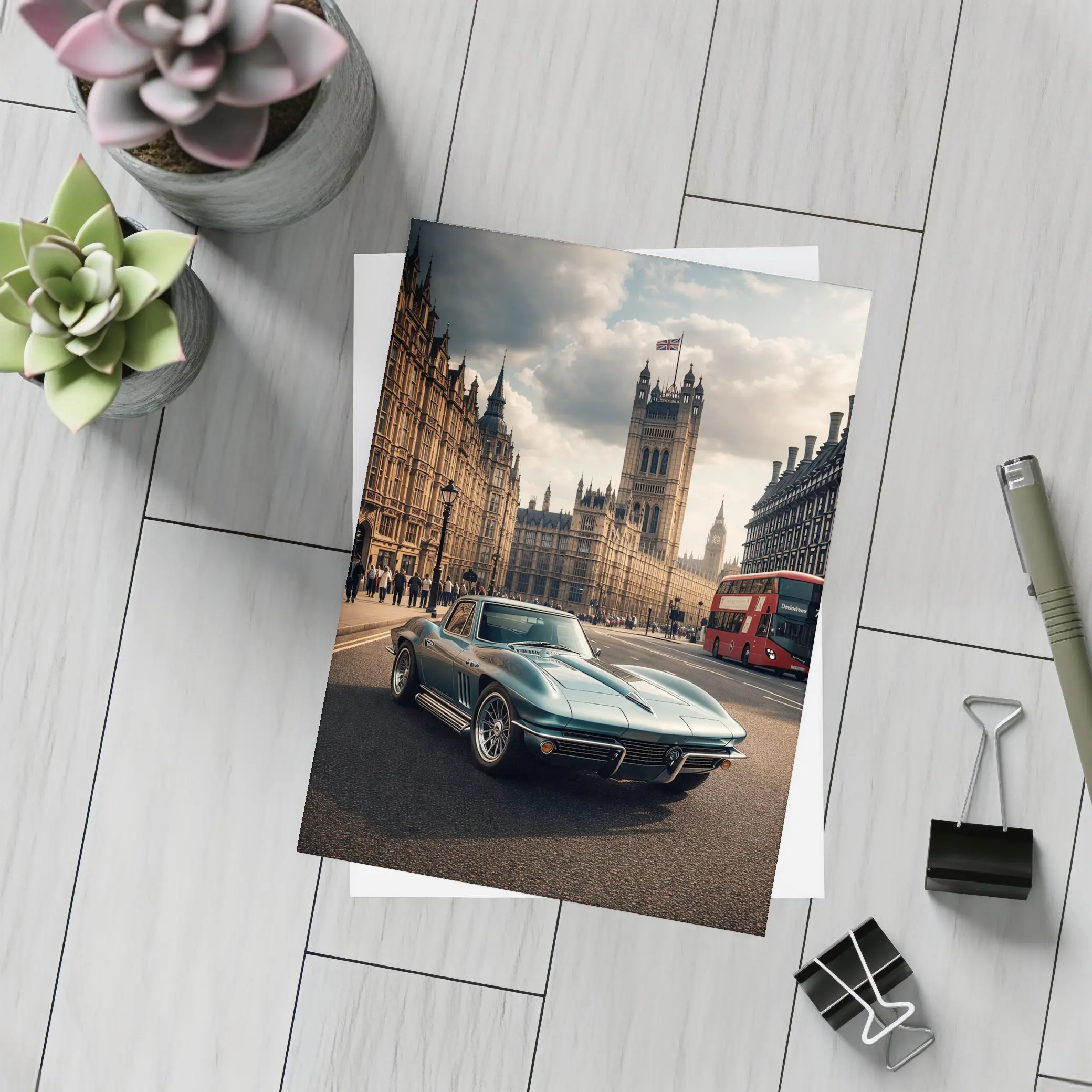 Chevrolet Corvette Classic London Westminster Background – Postcards
