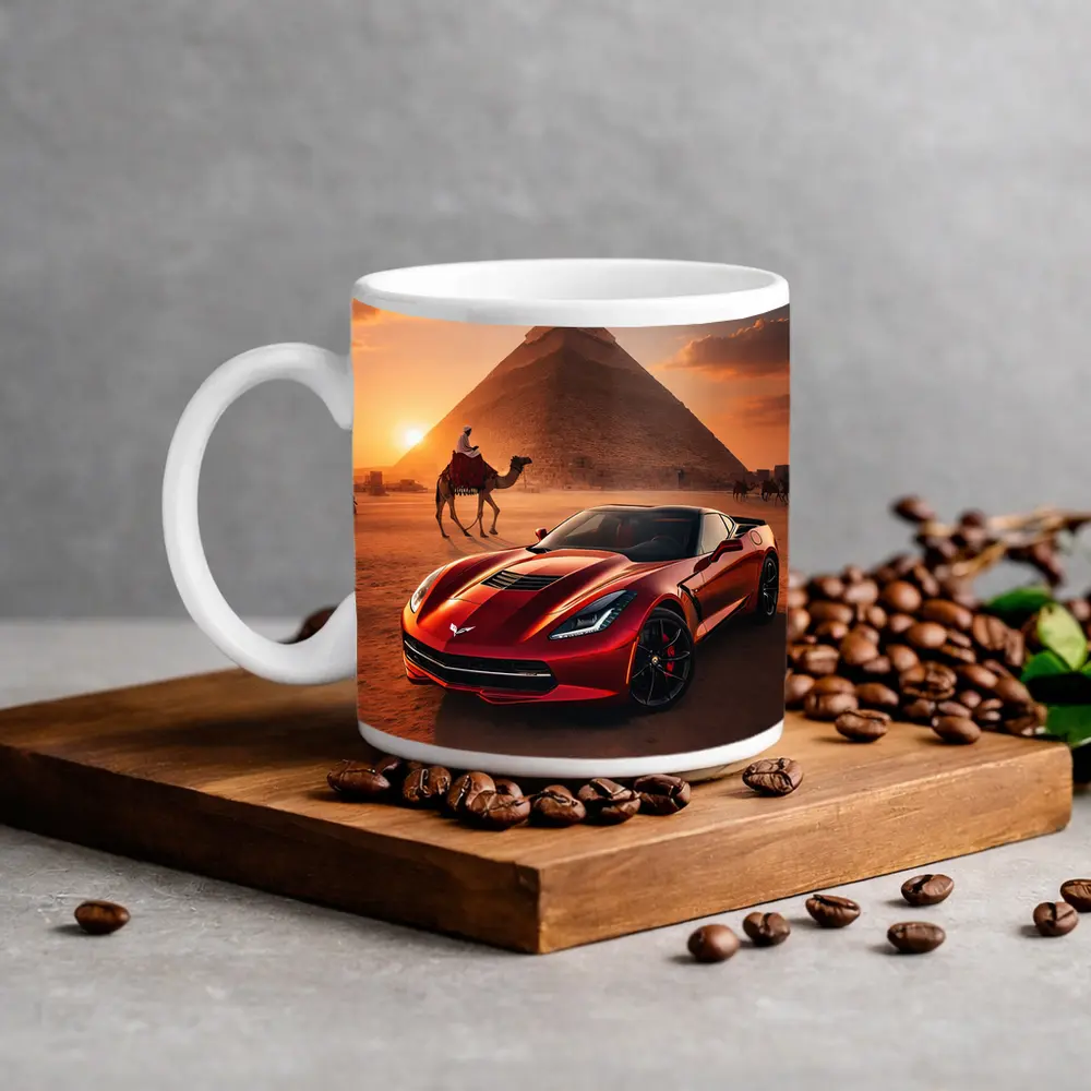 Chevrolet Corvette Red Egypt Pyramids Desert – Mugs
