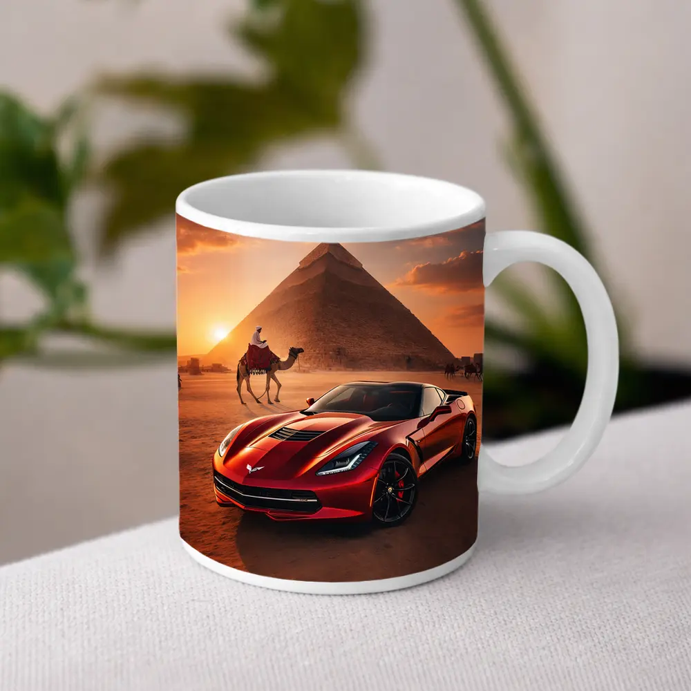 Chevrolet Corvette Red Egypt Pyramids Desert – Mugs