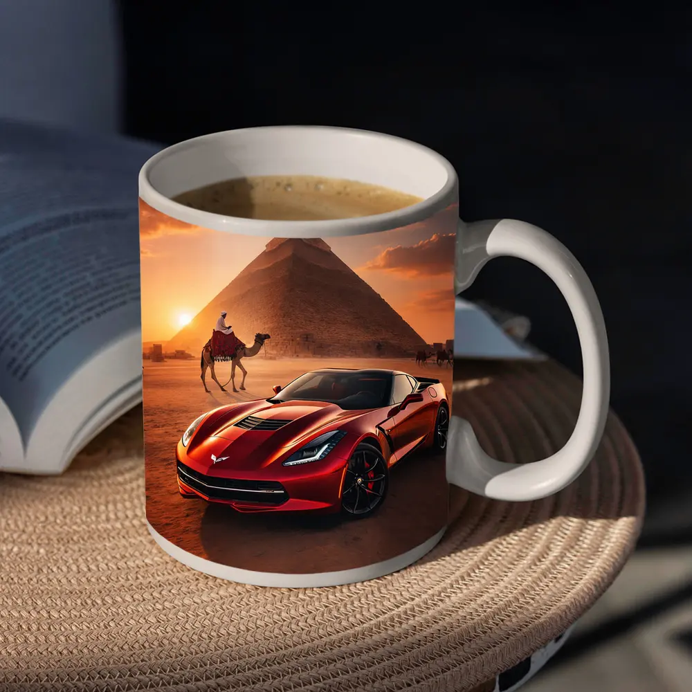 Chevrolet Corvette Red Egypt Pyramids Desert – Mugs