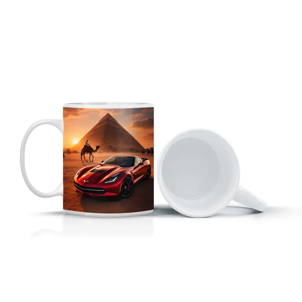 Chevrolet Corvette Red Egypt Pyramids Desert – Mugs