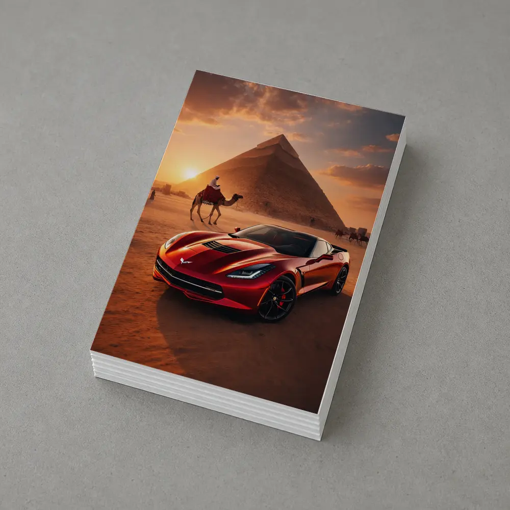 Chevrolet Corvette Red Egypt Pyramids Desert – Postcards