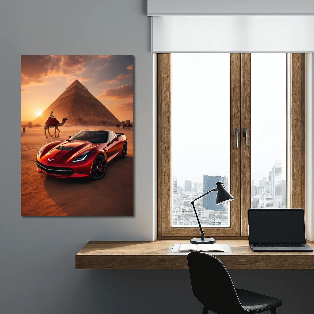 Chevrolet Corvette Red Egypt Pyramids Desert – Wall Art