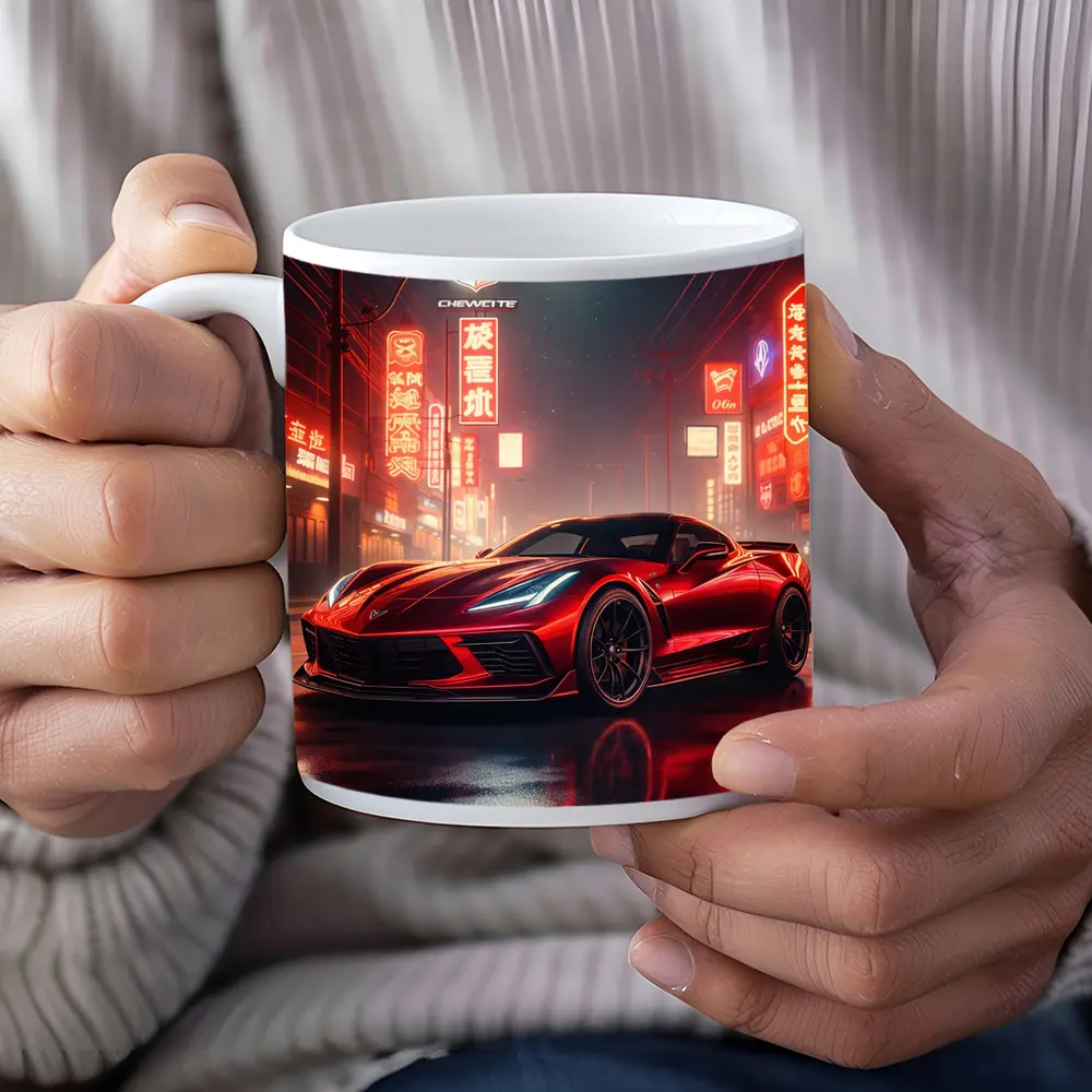 Chevrolet Corvette Red Neon City Night – Mugs