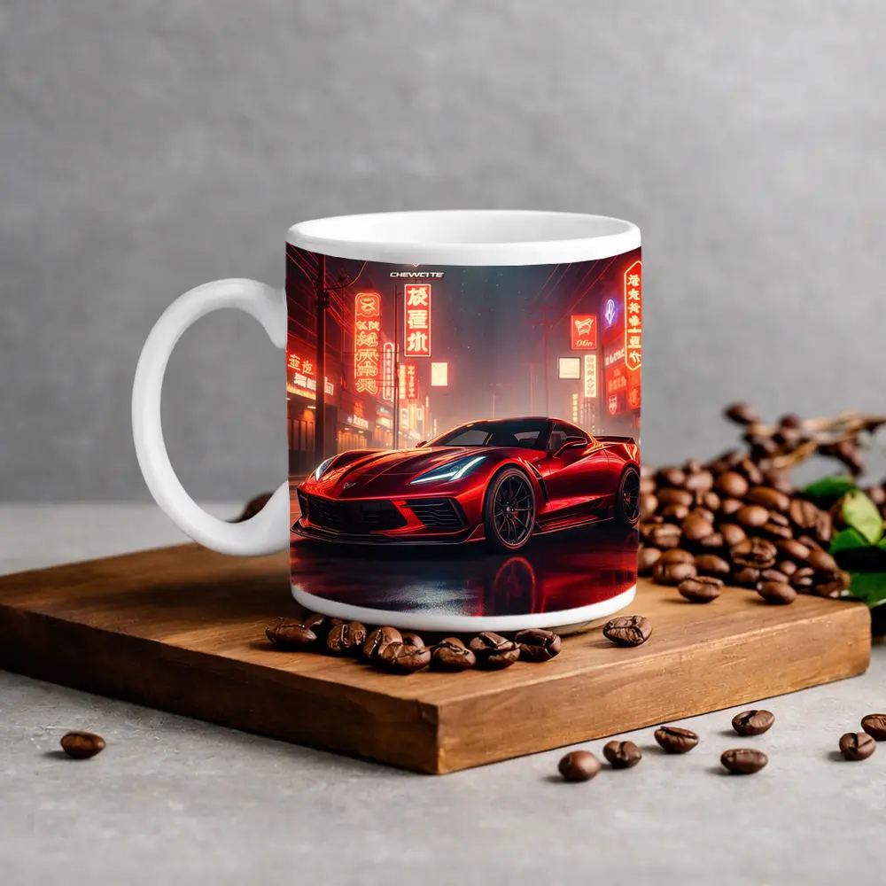 Chevrolet Corvette Red Neon City Night – Mugs
