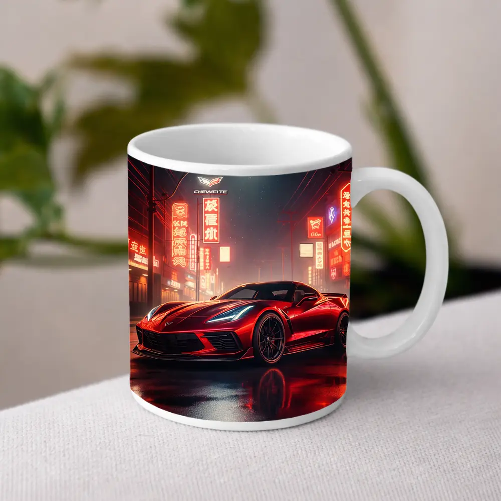 Chevrolet Corvette Red Neon City Night – Mugs