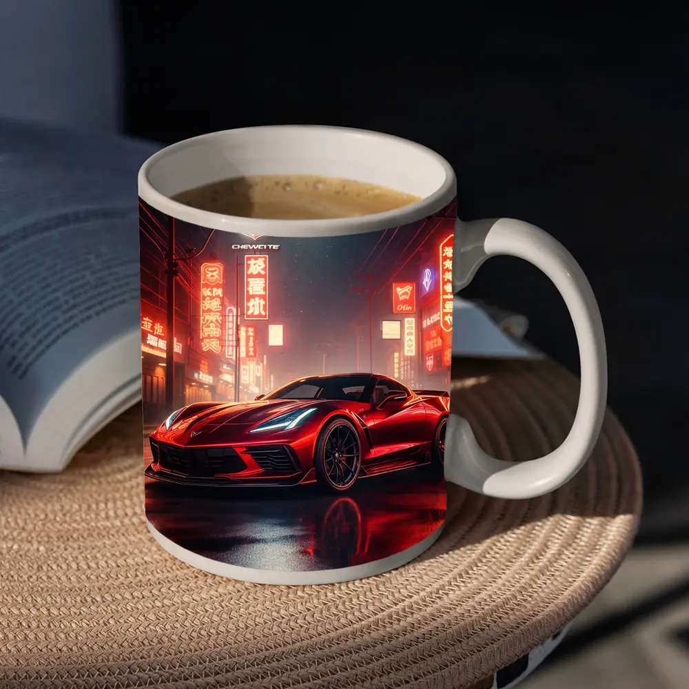 Chevrolet Corvette Red Neon City Night – Mugs