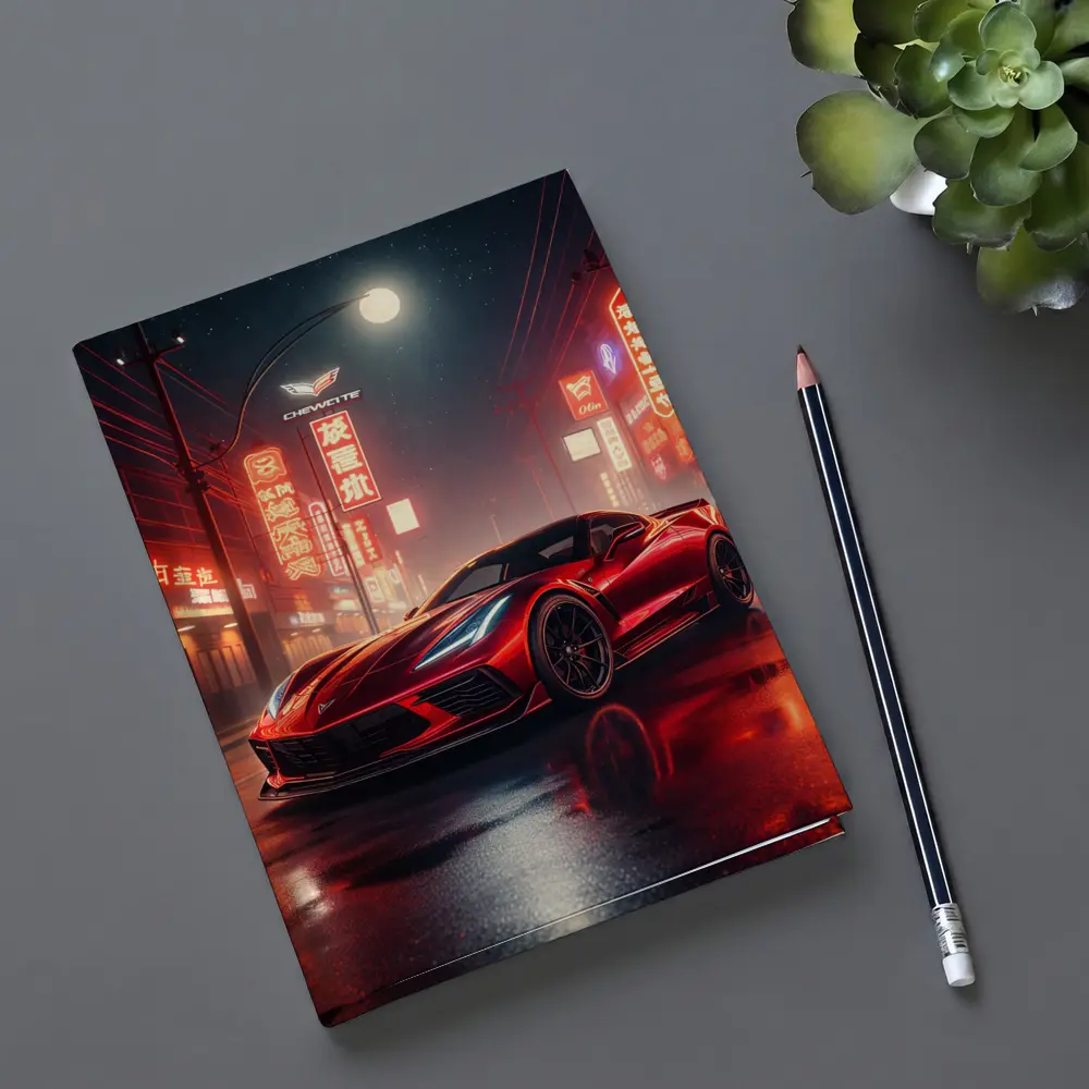Chevrolet Corvette Red Neon City Night – Notebooks