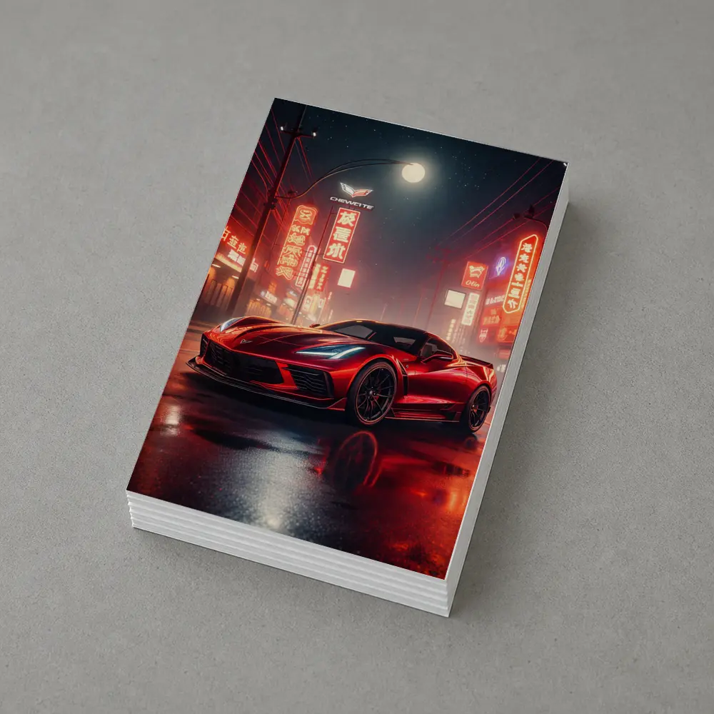 Chevrolet Corvette Red Neon City Night – Postcards