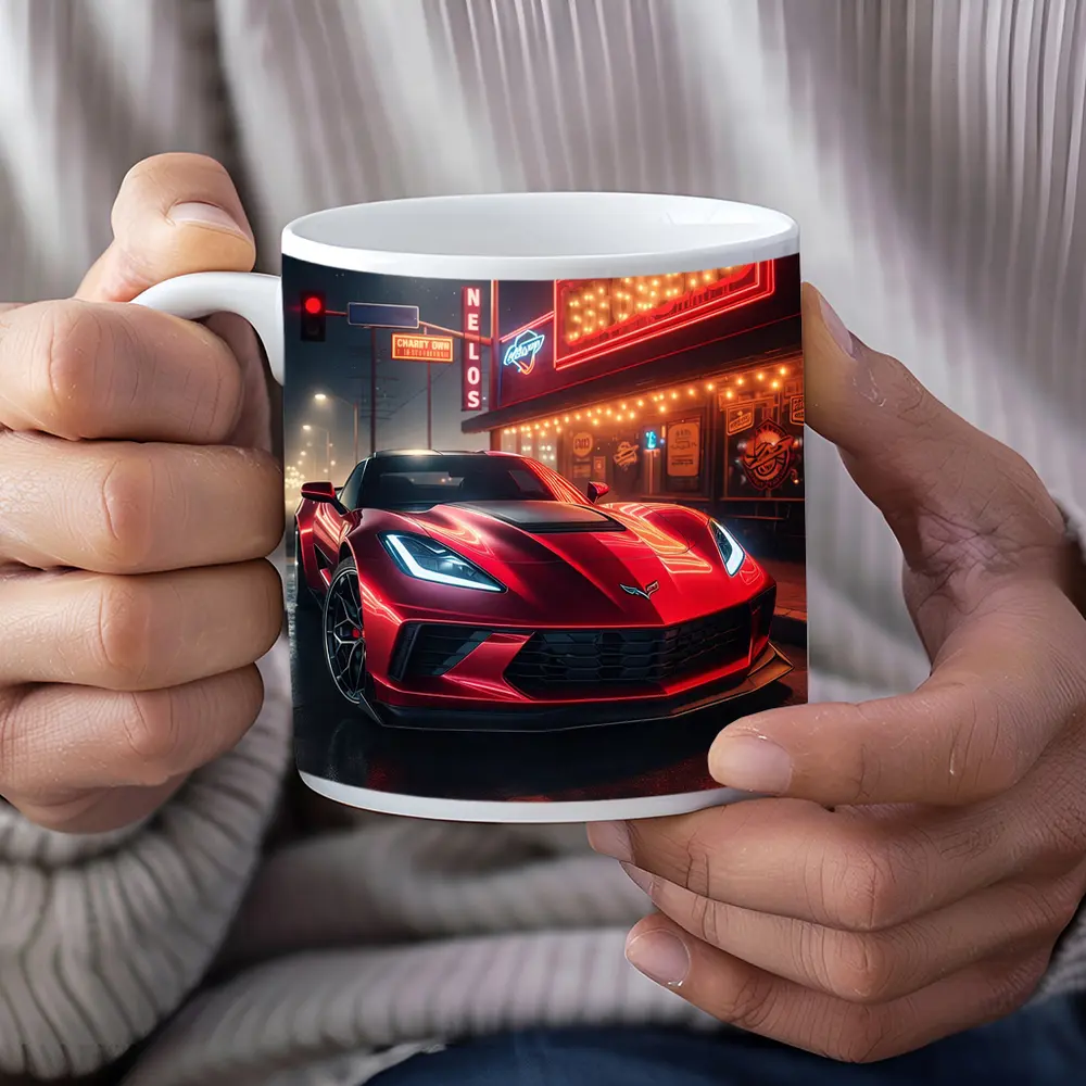 Chevrolet Corvette Red Neon Night Street – Mugs