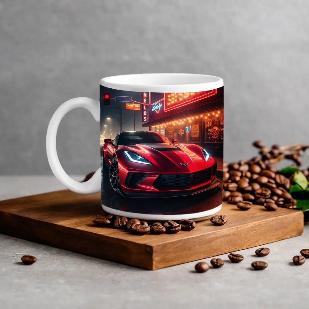Chevrolet Corvette Red Neon Night Street – Mugs
