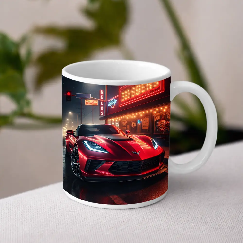 Chevrolet Corvette Red Neon Night Street – Mugs