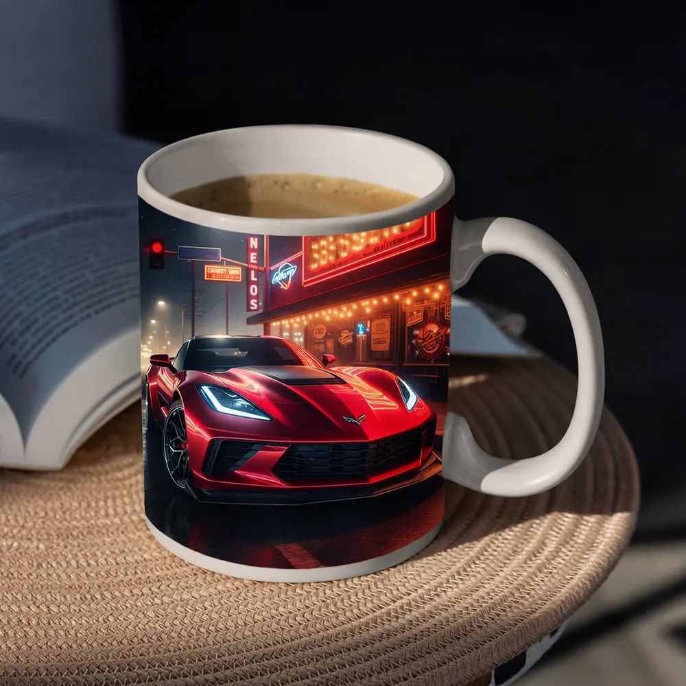 Chevrolet Corvette Red Neon Night Street – Mugs