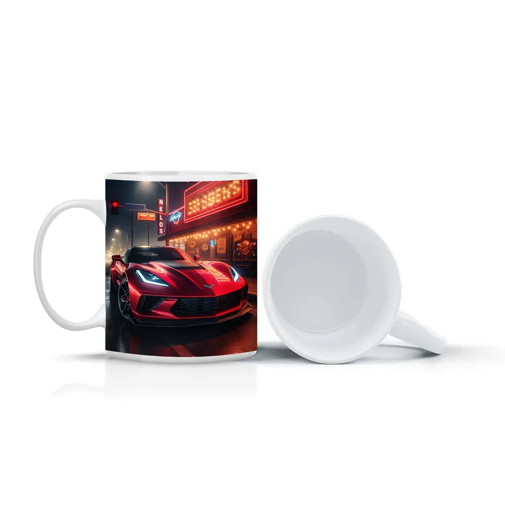 Chevrolet Corvette Red Neon Night Street – Mugs