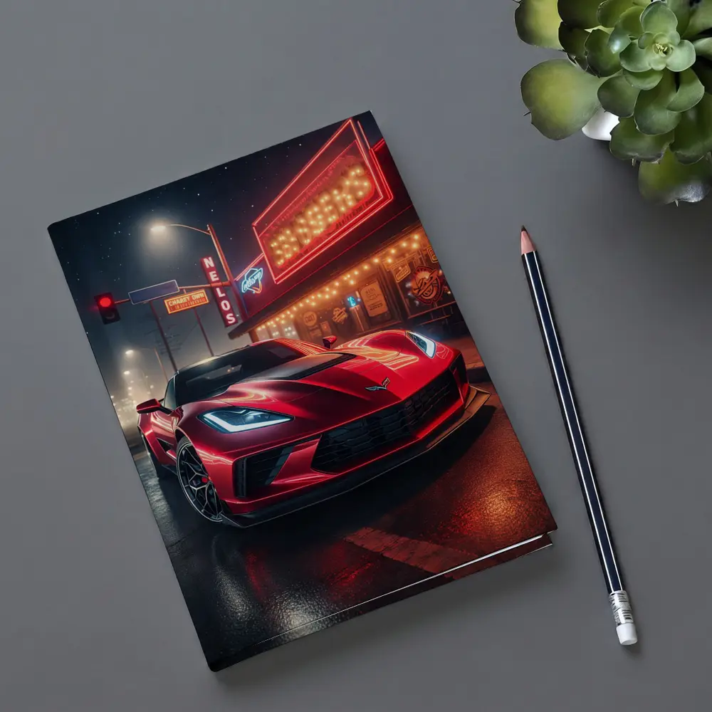 Chevrolet Corvette Red Neon Night Street – Notebooks