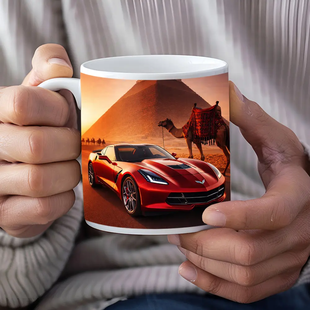 Chevrolet Corvette Red Car Egypt Pyramids – Mugs