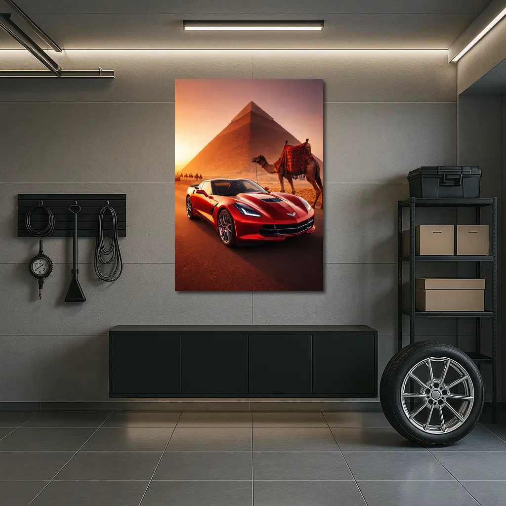 Chevrolet Corvette Red Car Egypt Pyramids – Wall Art