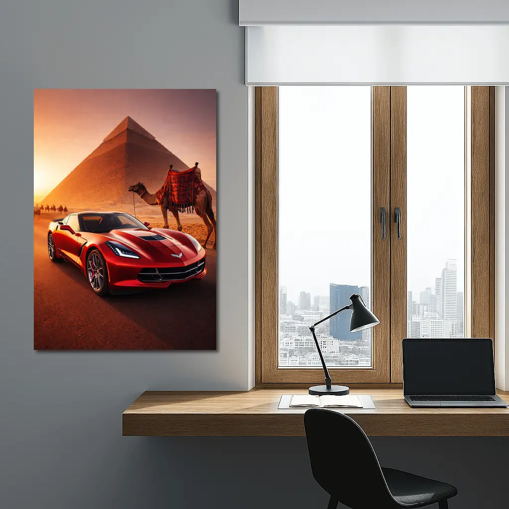Chevrolet Corvette Red Car Egypt Pyramids – Wall Art