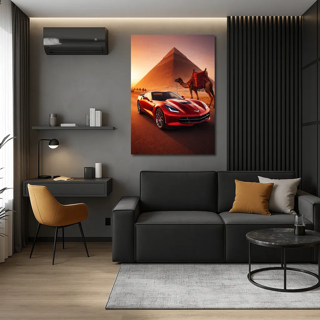 Chevrolet Corvette Red Car Egypt Pyramids – Wall Art