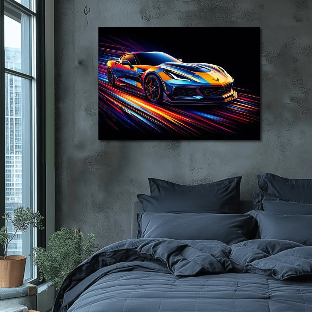 Chevrolet Corvette Z06 Neon Speed Lines – Wall Art