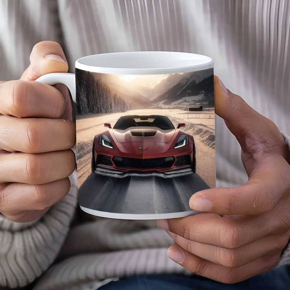 Chevrolet Corvette Z06 Red Winter Mountain Road – Mugs
