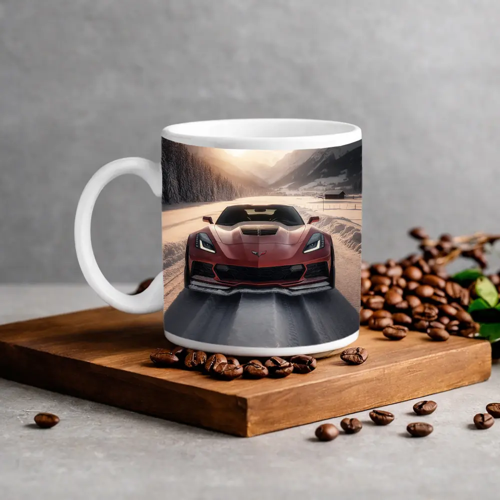 Chevrolet Corvette Z06 Red Winter Mountain Road – Mugs