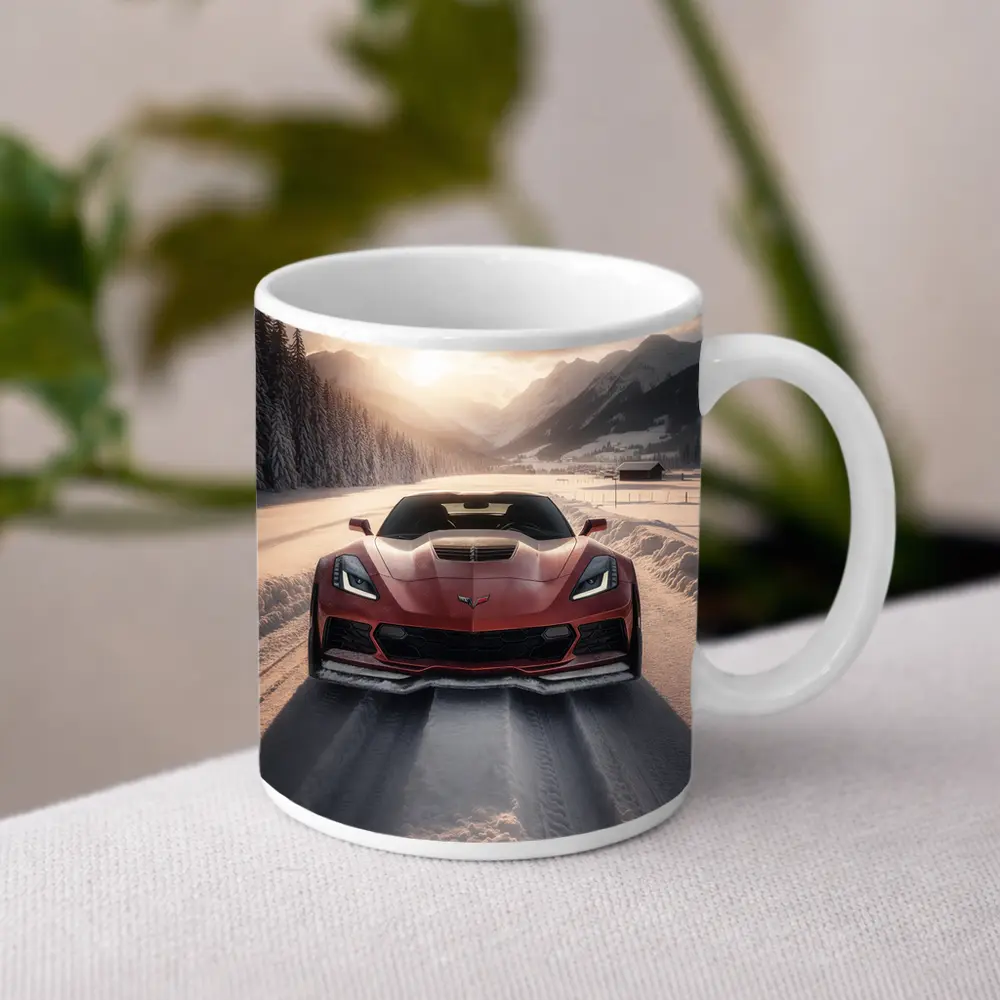 Chevrolet Corvette Z06 Red Winter Mountain Road – Mugs