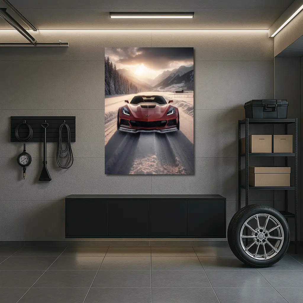 Chevrolet Corvette Z06 Red Winter Mountain Road – Wall Art