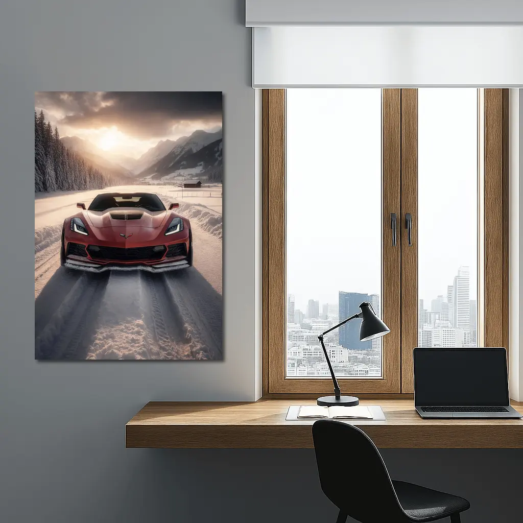 Chevrolet Corvette Z06 Red Winter Mountain Road – Wall Art
