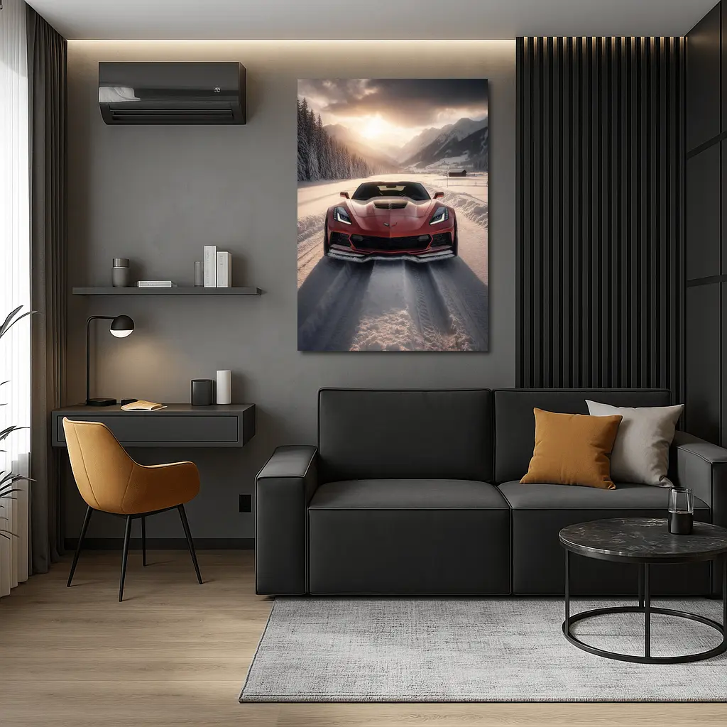 Chevrolet Corvette Z06 Red Winter Mountain Road – Wall Art